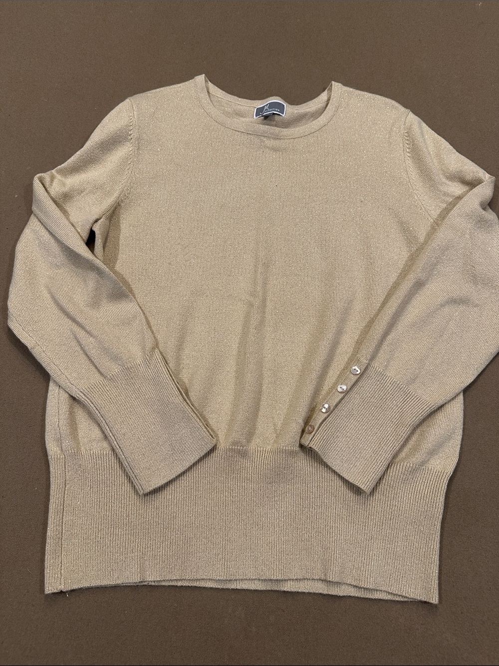 JM Collection Shimmer Knit Crewneck Sweater in Beige
